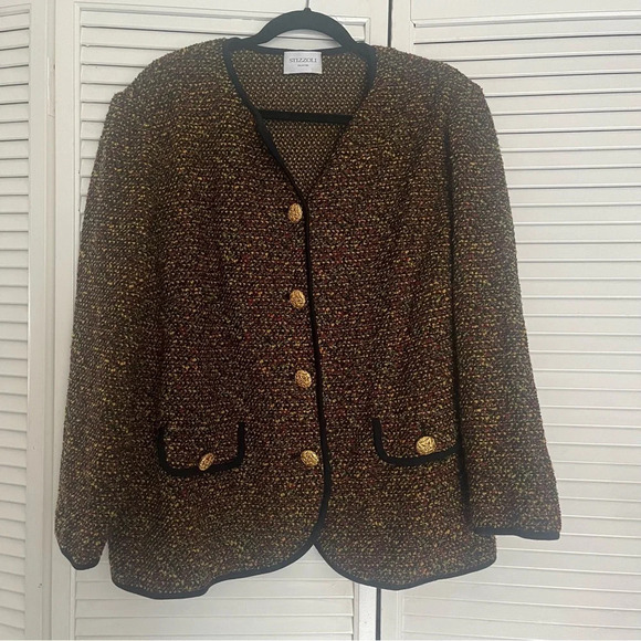 Stizzoli blazer wool knit blazer black yellow red green gold buttons 58 / XL - Picture 1 of 10